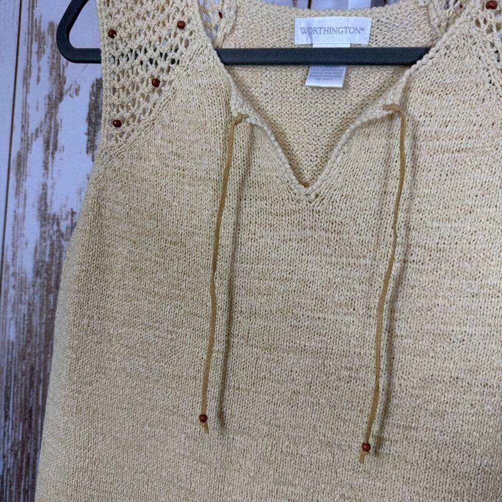 Worthington Tan Knit Tank Top with Beaded Crochet Details. Size XL. - Picture 2 of 5